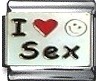 I love sex - with happy face - enamel 9mm Italian charm - Click Image to Close